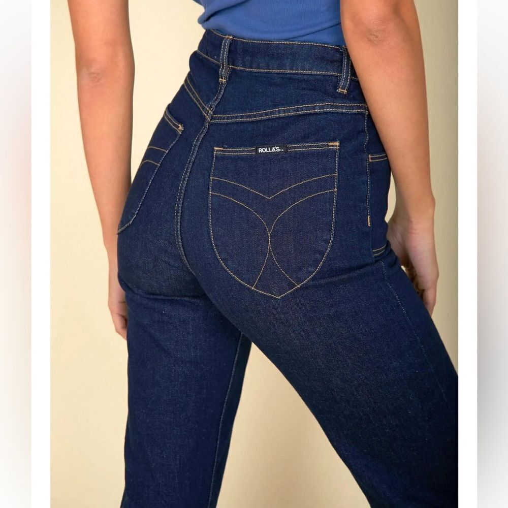 ROLLAS jeans east coast flares dark denim bell bottoms high rise NWT 32 - Picture 2 of 9